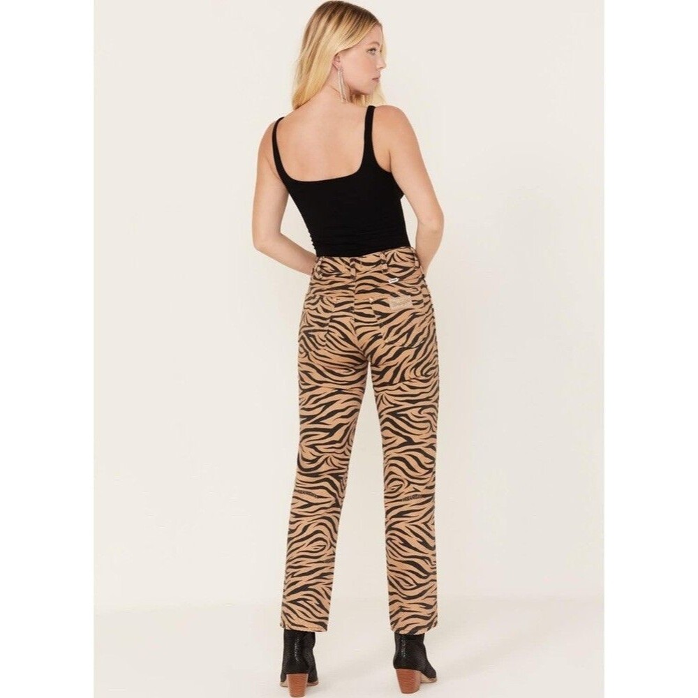 Wrangler Womens High Rise Wild West 603 Straight Jeans 25 Purr Print Brown Black